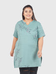 Plus Size Printed Long Tops For Women Half Sleeves - Sage