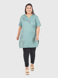 Plus Size Printed Long Tops For Women Half Sleeves - Sage