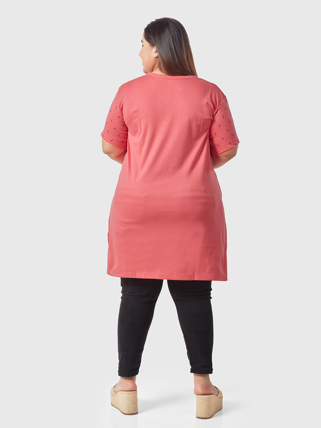 Plus Size Printed Long Tops For Women Cotton Half Sleeves - Pink, गर्ल्स  टॉप - Tanya Enterprises, Ludhiana