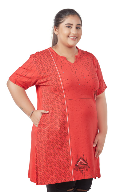 Comfortable Plus Size Print Long Top For Women In Half Sleeves - Multicolor
