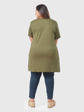 Plus Size Printed Long Tops For Women Half Sleeves - Olive Green