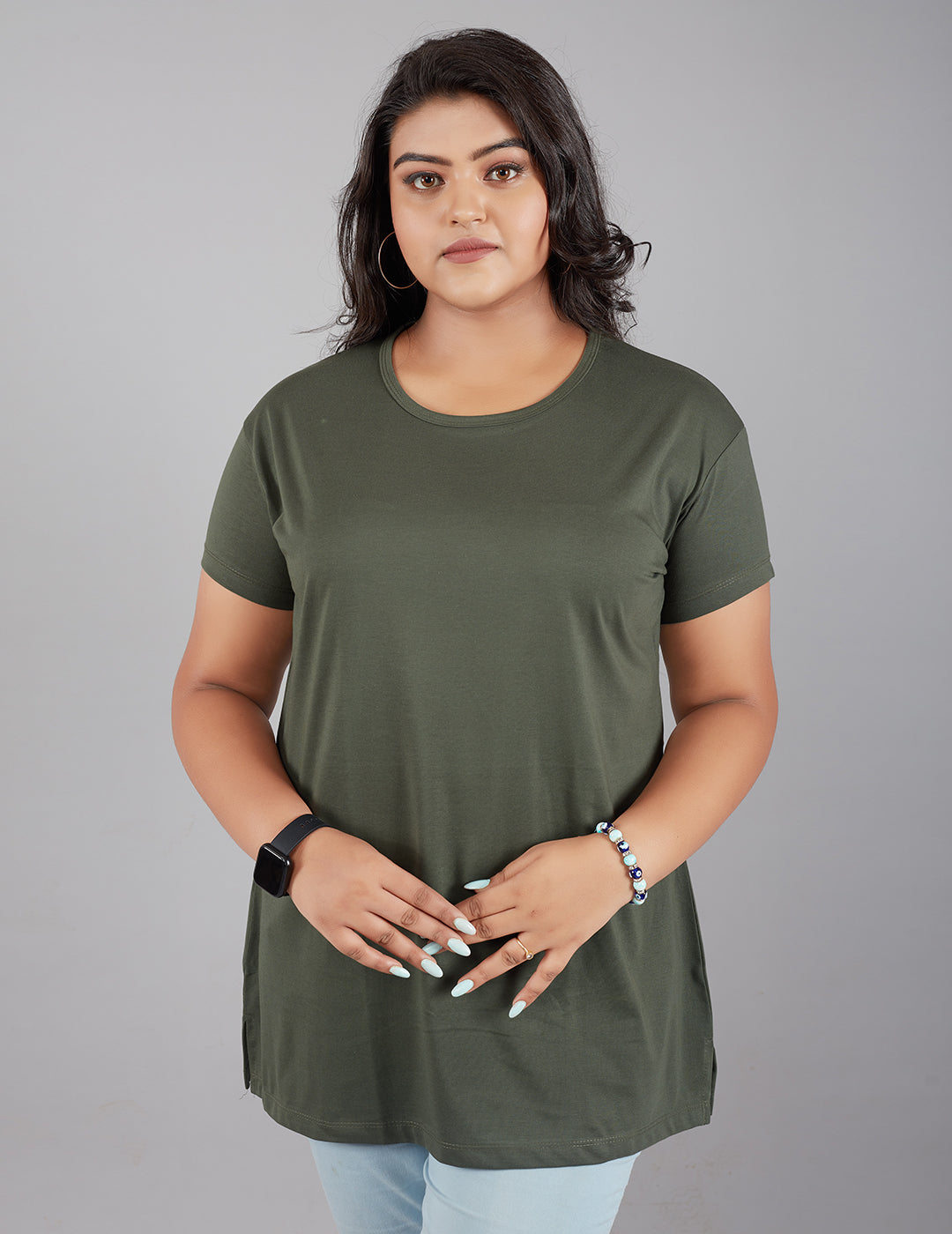 Buy Comfortable Black/Olive Plus Size Plain Cotton T- Shirt For