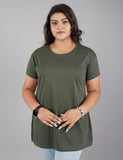 Plus Size Plain Cotton T-Shirts For Women Pack of 2 (Black & Olive Green)