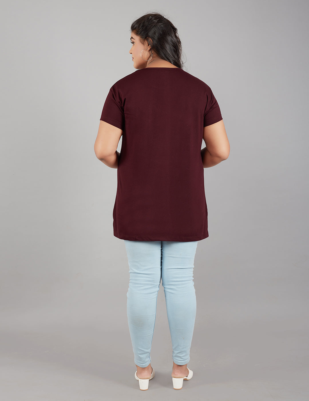 Plus Size Cotton T-shirts For Summer - Wine - At Best Online