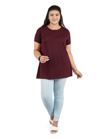 Plus Size Plain Cotton T-Shirts For Women Pack of 2 (Grey & Wine)