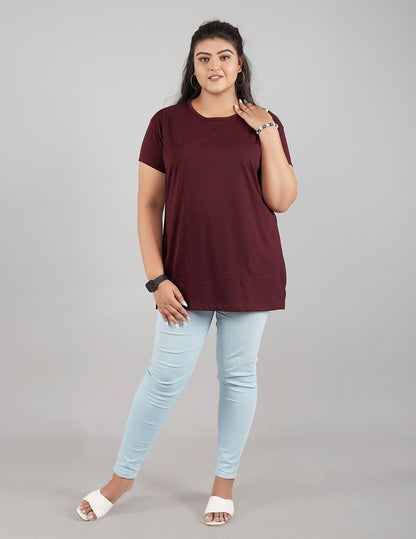 Plus Size Cotton T-shirts For Summer - Wine - At Best Online