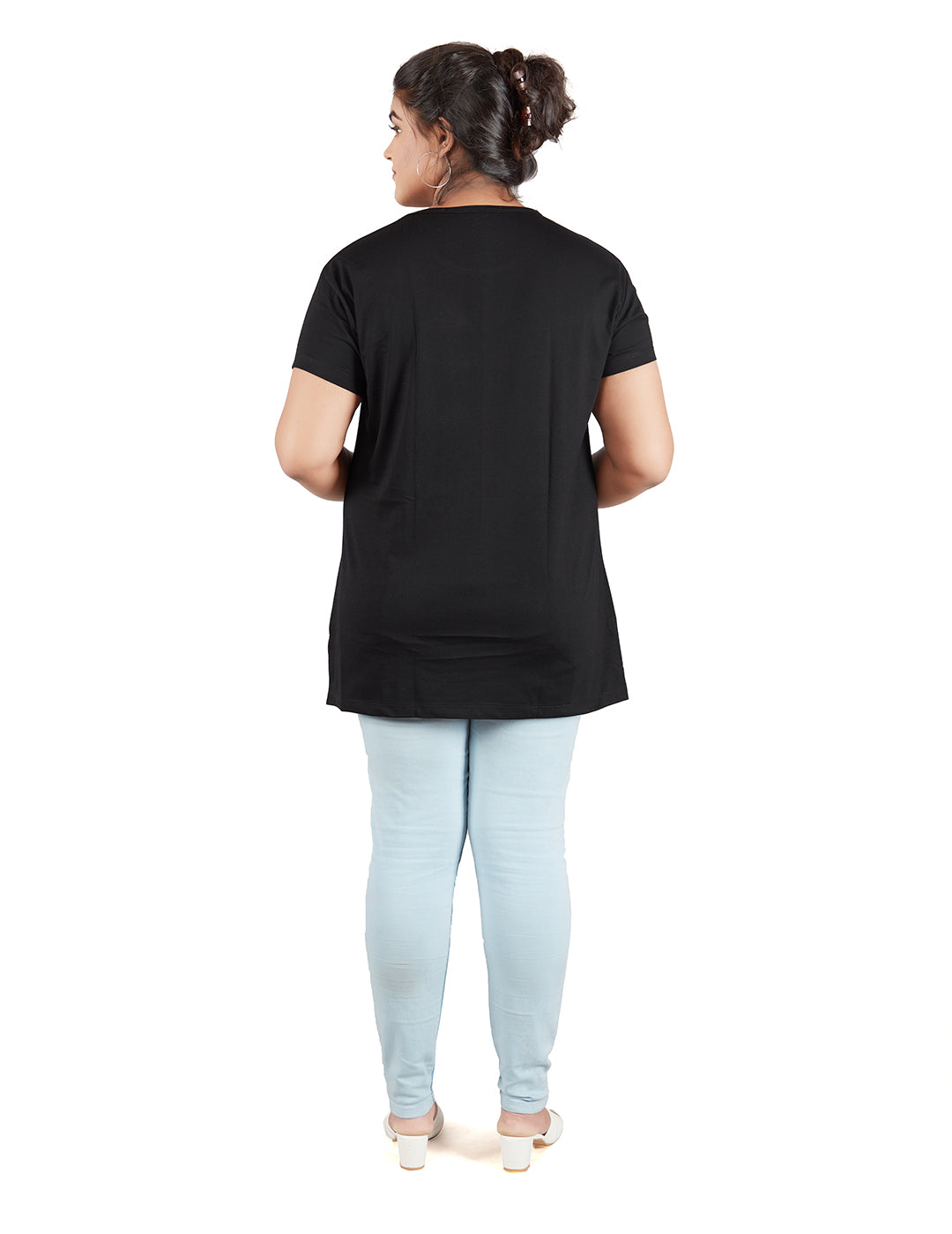 Plus Size Plain Cotton T-Shirts For Women Pack of 2 (Black & Pink)