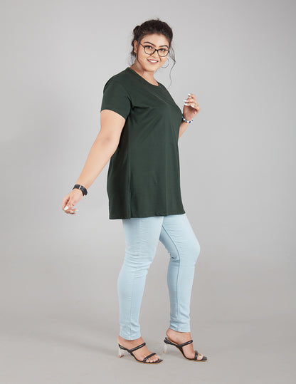 Stylish Bottle Green Plain Cotton Plus Size T-shirt For Women At Best Prices