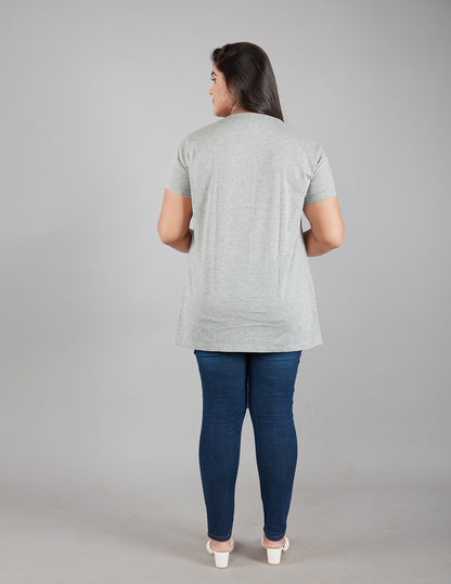 Plus Size Plain Cotton T-Shirt For Women - Grey At Online