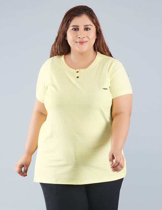 Plus Size Cotton T-shirts For Summer - Lemon  At Online