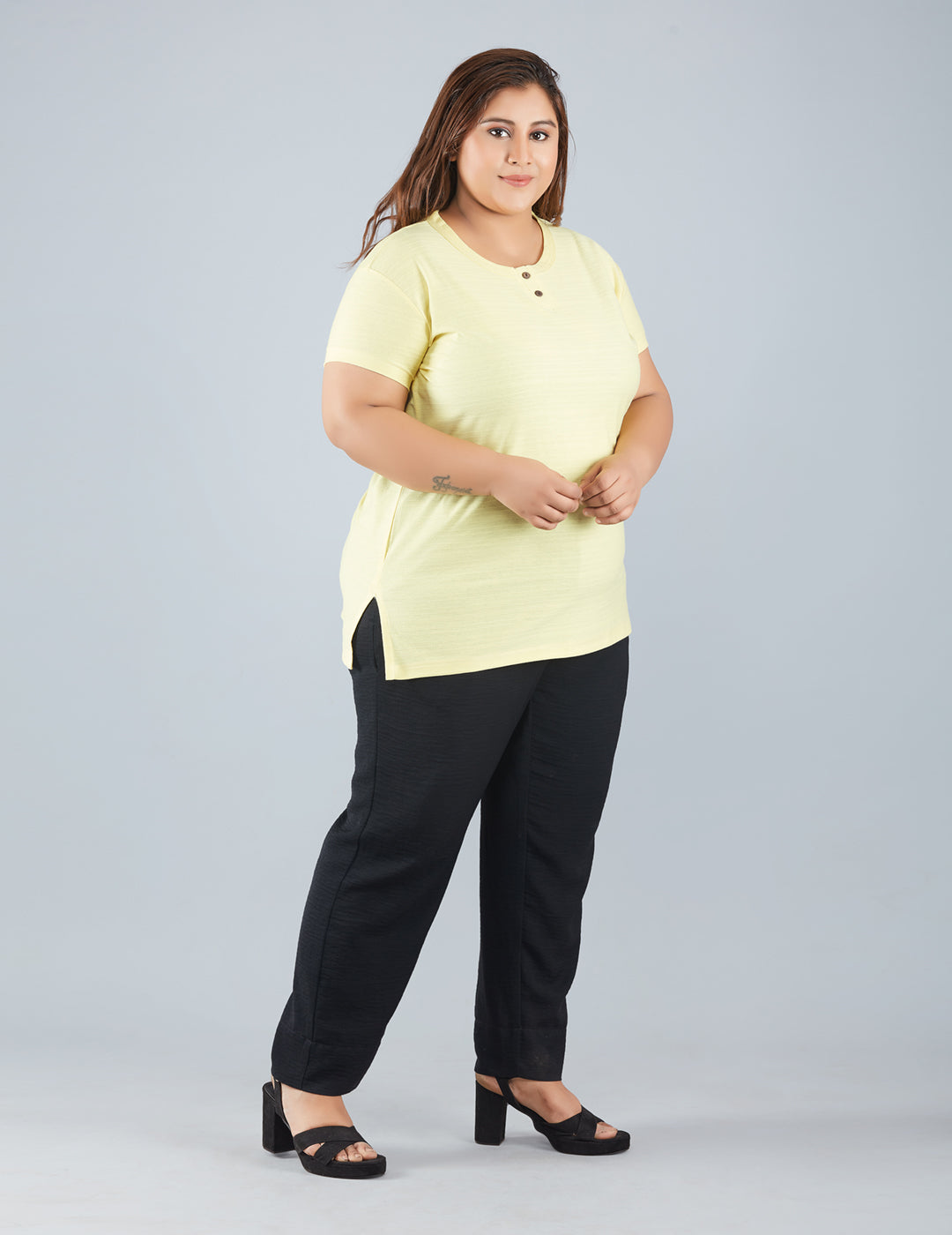 Buy Comfortable Plus Size Plain Cotton T- Shirt For Women In Lemon
