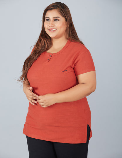 Plus Size Cotton T-shirts For Summer - Rust At Best Prices