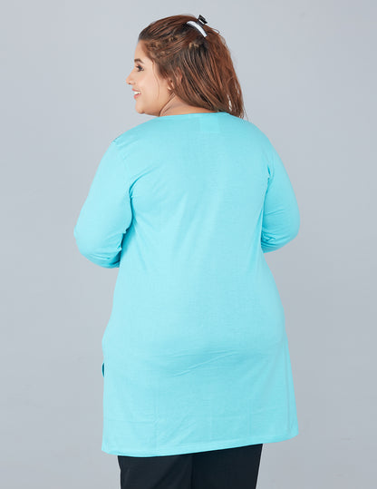 Plus Size Long T-shirts For Women - Half Sleeve - Turquoise
