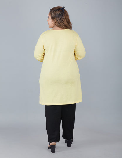 Cotton Long Top for Women Plus Size - Full Sleeves - Yellow At Best Prices