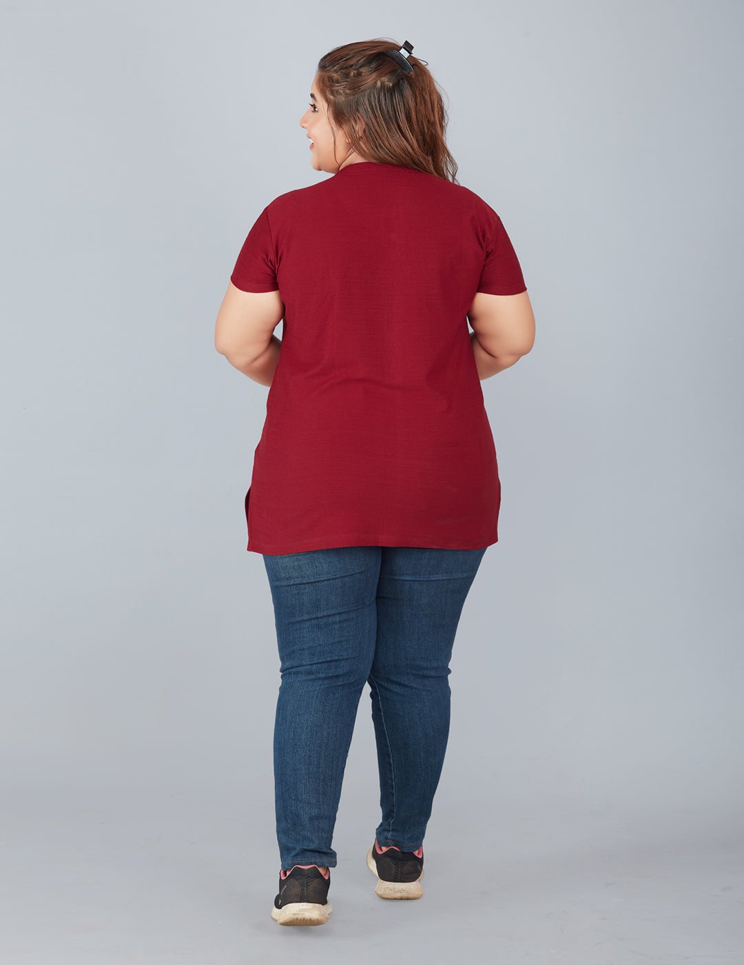 Plus Size Cotton T-shirts For Summer - Maroon