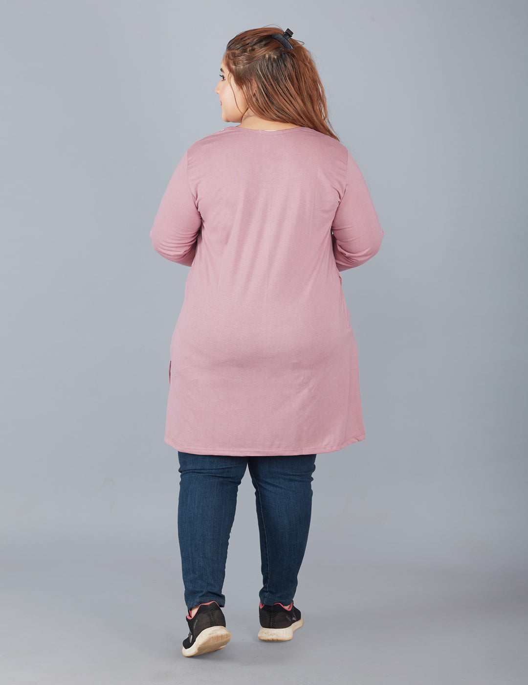 Cotton Long Top for Women Plus Size - Full Sleeve - Mauve
