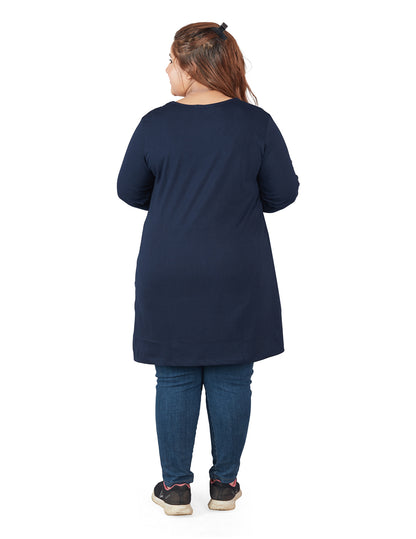 Stylish Navy Cotton Plus Size Full Sleeve Long Top For Women Online In India