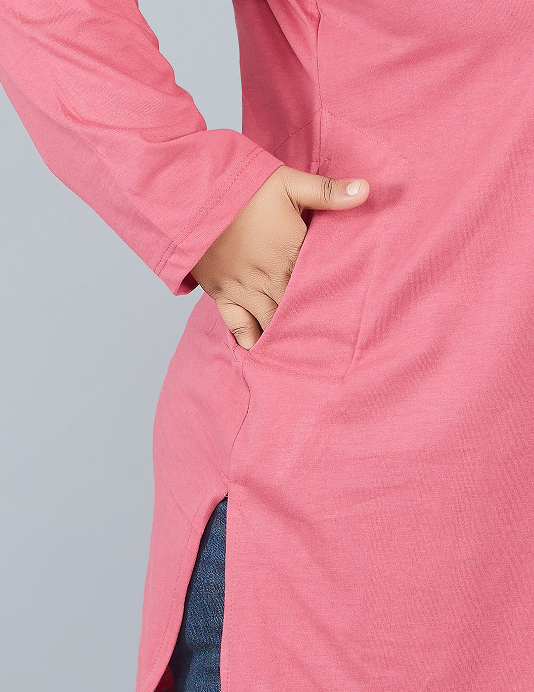 Comfortable Rosy Pink Cotton Plus Size Full Sleeve Long Top For Women At Best Prices