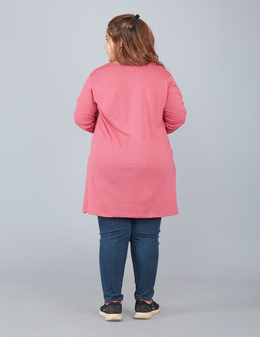 Cotton Plus Size Long Tops For Women In Full Sleeves- Rosy Pink At Online