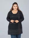 Cotton Long Top for Women Plus Size - Full Sleeve - Black
