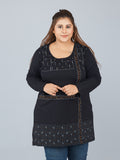 Black Cotton Long Top For Women 