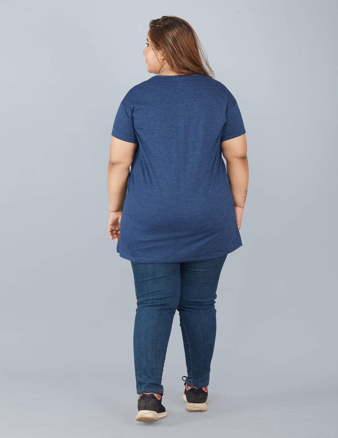 Plus Size Plain Cotton T-Shirt For Women - Mix Navy At Best Prices