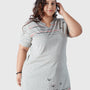 Plus Size Printed Long Tops For Women Half Sleeves - Grey