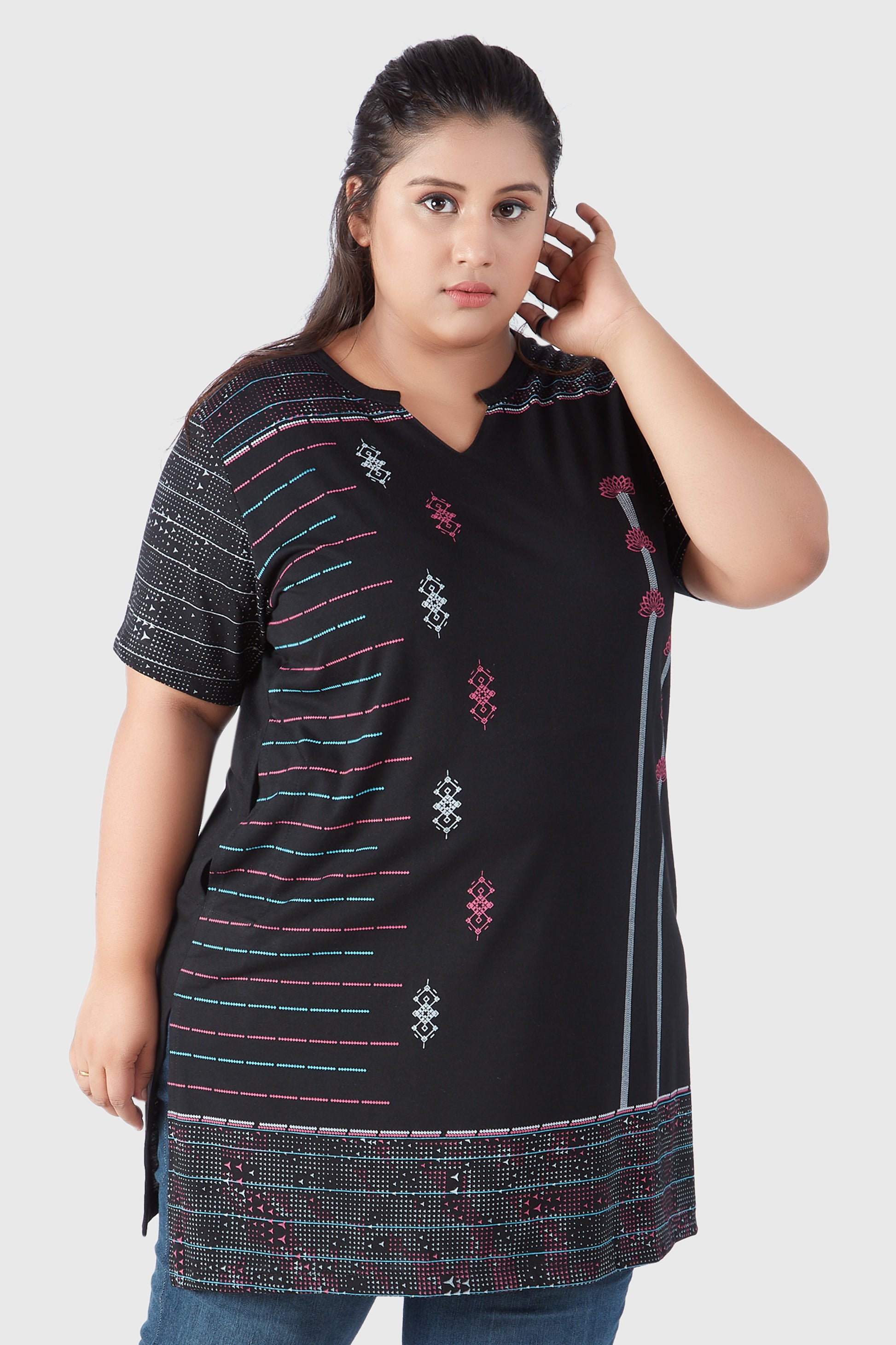 Half Sleeves Printed Long Tops 
