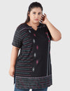 Plus Size Printed Long Tops For Women Half Sleeves - Black