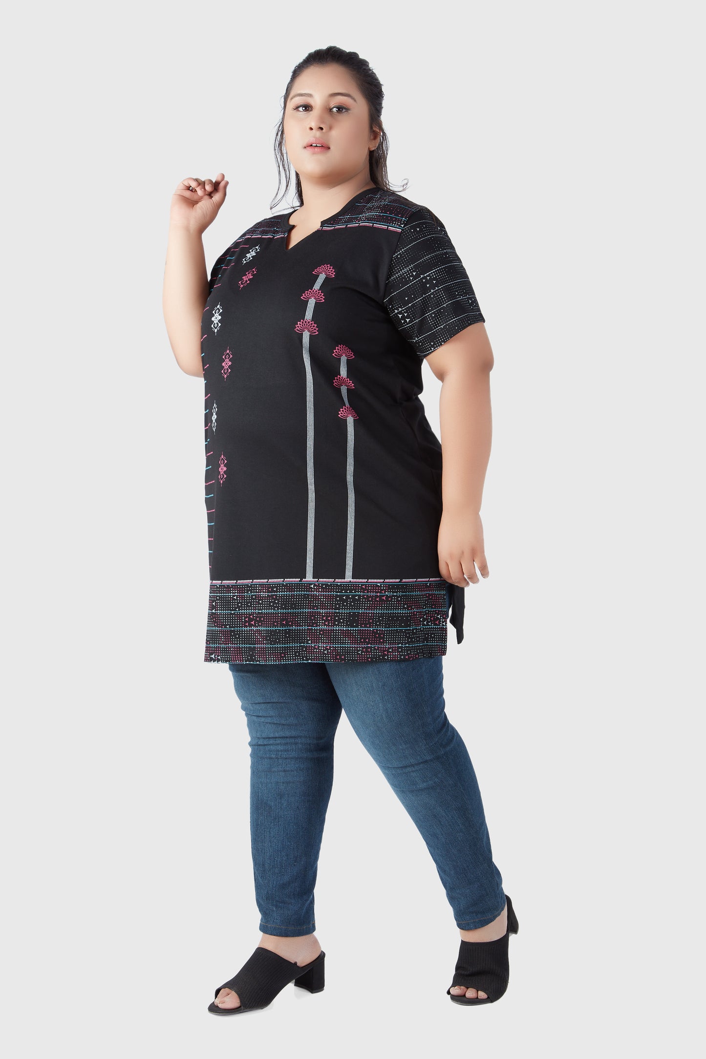 Half Sleeves Printed Long Tops 