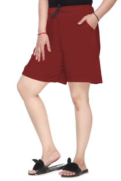 CUPID Plus Size Comfortable Plain Barmuda/Shorts for Night Wear, Casual Wear for Women (Maroon) freeshipping - Cupid Clothings