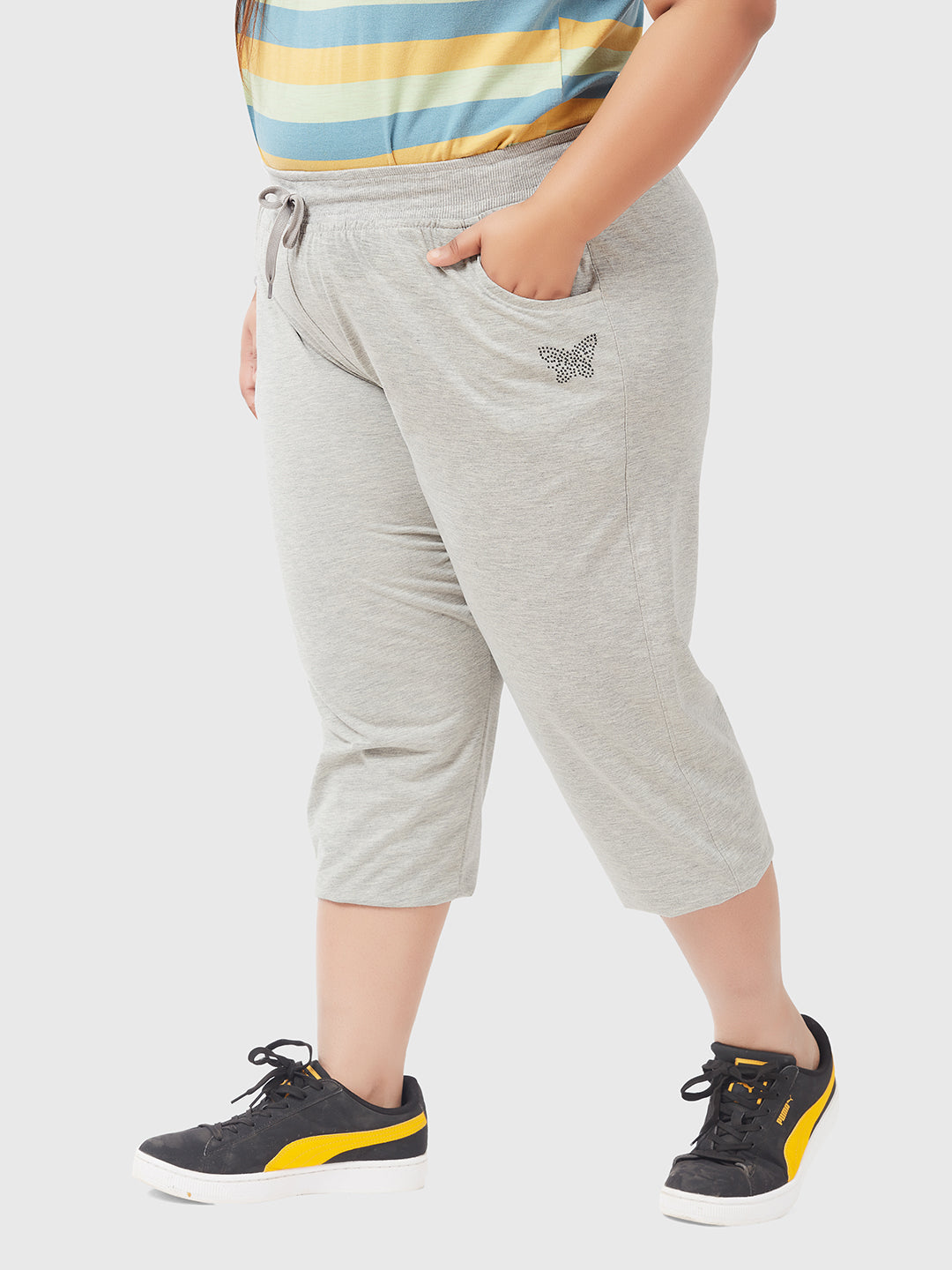 Stylish Grey Cotton Half Capris For Women online in India