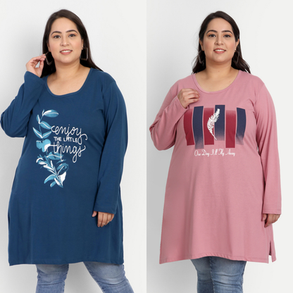 Stylish Plus Size Full Sleeves Cotton Long Tops For Women (Pack of 2) Online In India
